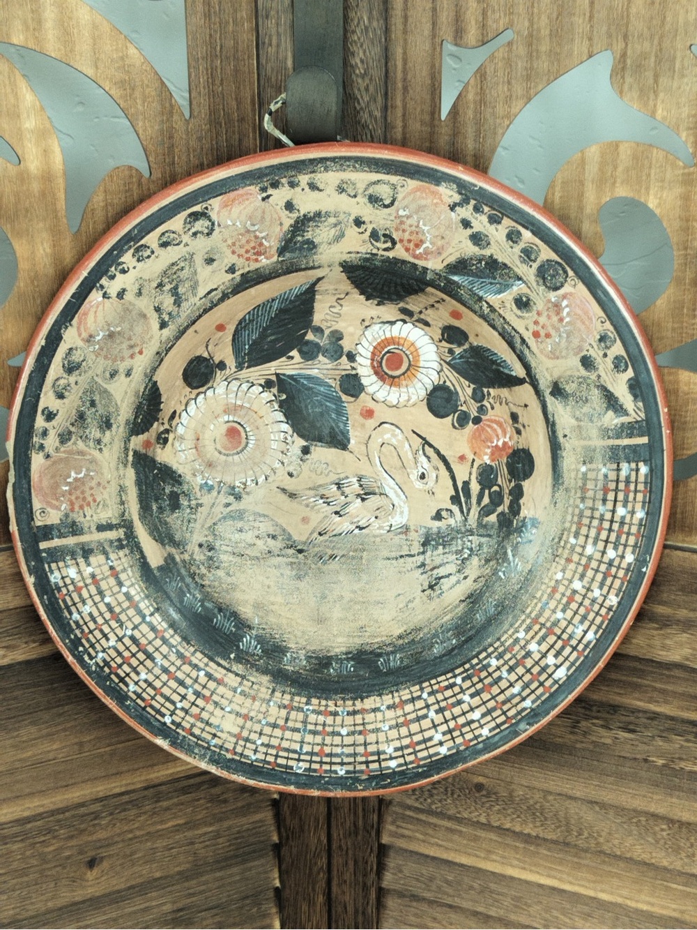 Vintage Tonala Mexican Pottery 16" Wall Plate Charger | Barro Brunido Petatillo